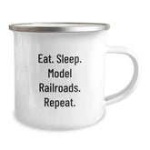 Model Railroads Gifts from Friends - Eat. Sleep. Model Railroads. Repeat. Birthday Unique Camping Mug for Men - Image 2